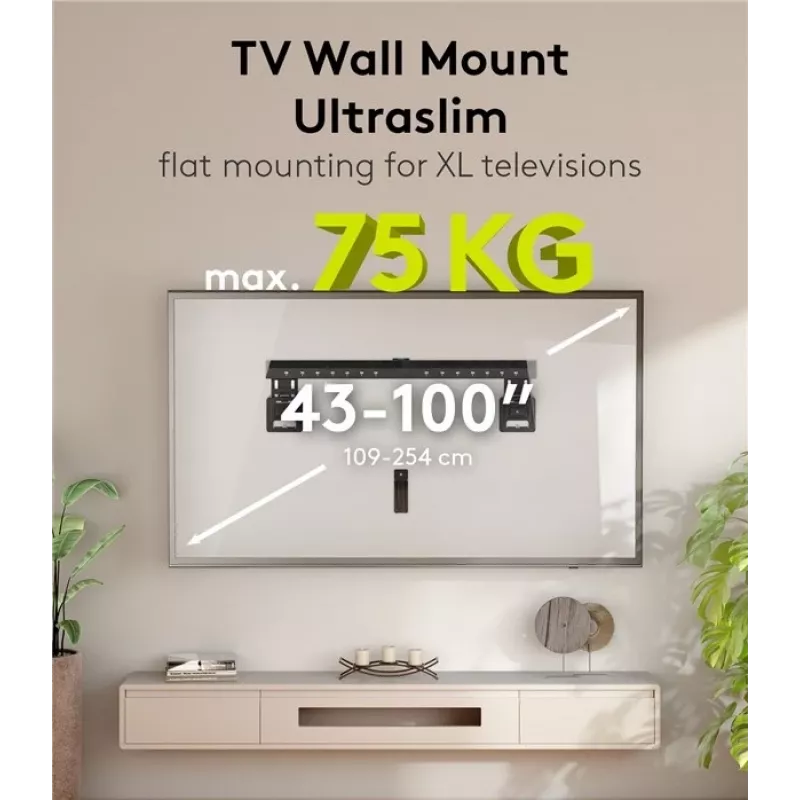 Fiksuotas TV sieninis laikiklis WENTRONIC Goobay Ultraslim 70822 XL Juoda plokštiems ekranams