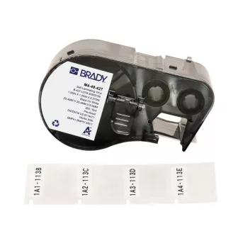 “Brady”, M4-49-427, savaime laminuojantis vinilas, baltas/permatomas, 25,40 x 9,53(25,40) mm, nuolatinis, kabelio skersmeniui 2,70–5,10 mm (260 vnt.) (170750)