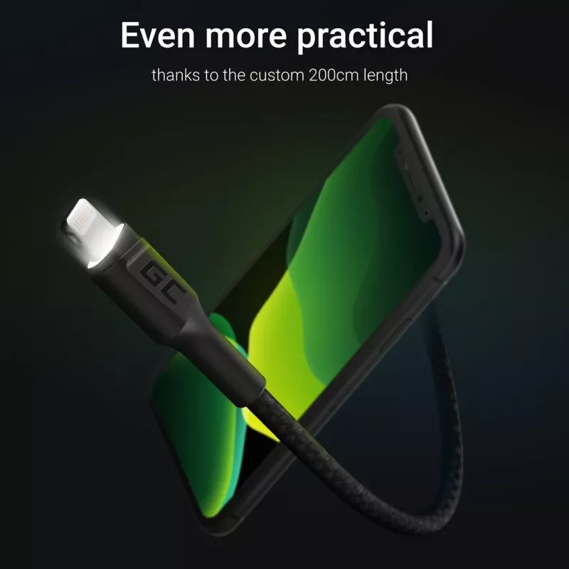 Lightning į USB-A laidas Green Cell KABGC12, 2 m, Lightning – USB A, juodas