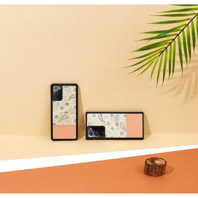 Apsauginis telefono dėklas vyras ir mediena, skirtas Samsung Galaxy Note 20 Ultra — Rožinė gėlė ant juodo