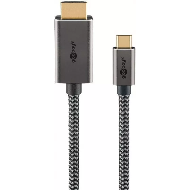 Goobay USB-C į HDMI pintas laidas 4K 60 Hz 1 m juodas sidabrinis - jungtis (75699)
