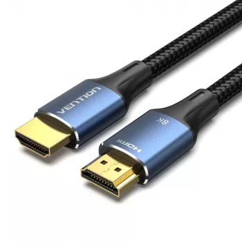 Vention medvilniniu pynimu aptrauktas HDMI-A laidas, kištukas–kištukas, HD, 8K, 5 m, mėlynas, aliuminio lydinio tipo