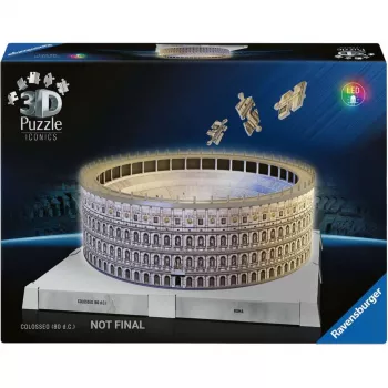 3D dėlionė Ravensburger Iconics Colosseum Rome — 216 dalių, komplekte LED lemputė