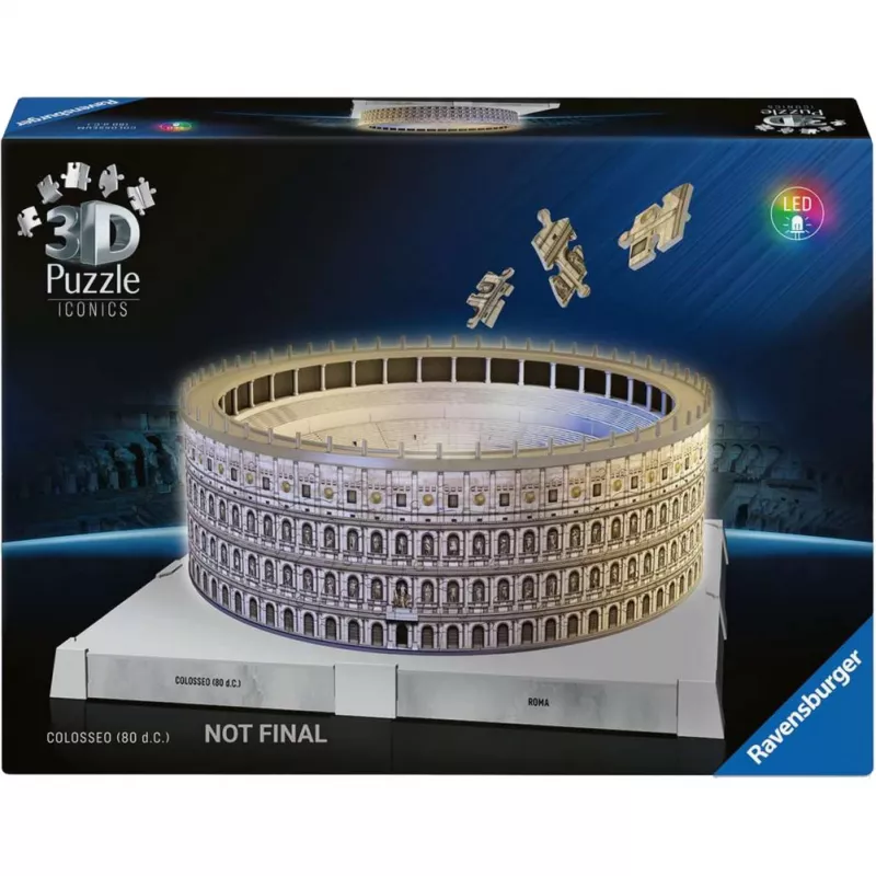 3D dėlionė Ravensburger Iconics Colosseum Rome — 216 dalių, komplekte LED lemputė