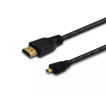 HDMI laidas SAVIO CL-39 1 m — Type A (kištukas) į Type D Micro (kištukas), HDMI 1.4, 4096x2160, ARC, Ethernet, paauksuoti kontaktai, juodas