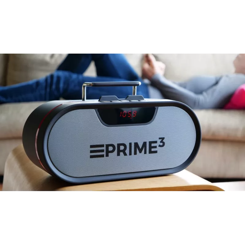 Nešiojamasis radijas PRIME3 APR81 — FM, 12 W RMS, MicroSD, 3600 mAh baterija, pilkas