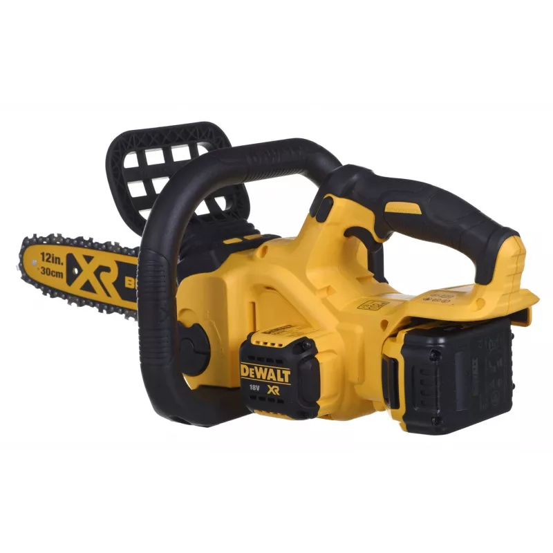 Grandininis pjūklas DeWalt DCM565P1 — belaidis, 30 cm juosta, 5 Ah baterija, 0,12 L alyvos bakelis