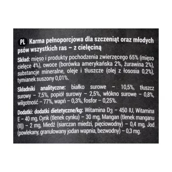 Dolina Noteci Rafi Junior su veršiena, spanguolėmis ir mėlynėmis - šlapias šunų maistas 400 g