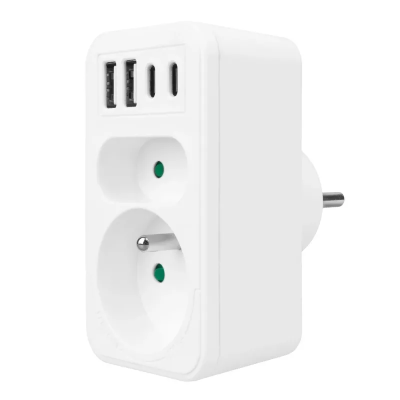 Maitinimo skirstytuvas MACLEAN MCE249 F/W — 2x maitinimo lizdai (16A + 6A) ir 4x USB (2x A, 2x C PD 20W)