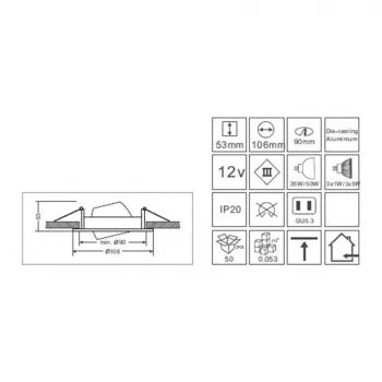 Synergy 21 LED Retrofit GU10 / GX5 - 3 įleidžiamas lubų komplektas D05-sidabrinis