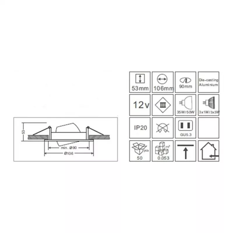 Synergy 21 LED Retrofit GU10 / GX5 - 3 įleidžiamas lubų rinkinys D05-sidabrinis