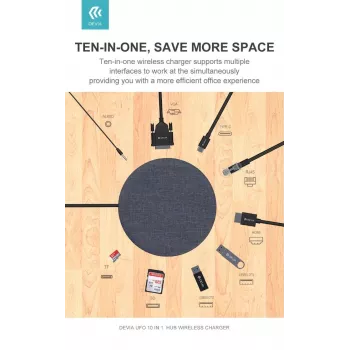 Devia 12-in-1 USB-C prijungimo stotelė su belaidžiu įkrovikliu