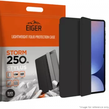 Planšetinio kompiuterio dėklas Eiger Storm Stylus 250m, skirtas Galaxy Tab S10 FE+ — juodas
