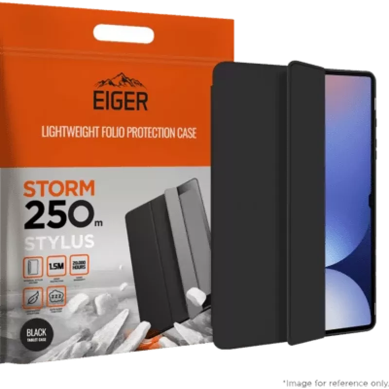 Planšetinio kompiuterio dėklas Eiger Storm Stylus 250m, skirtas Galaxy Tab S10 FE+ — juodas