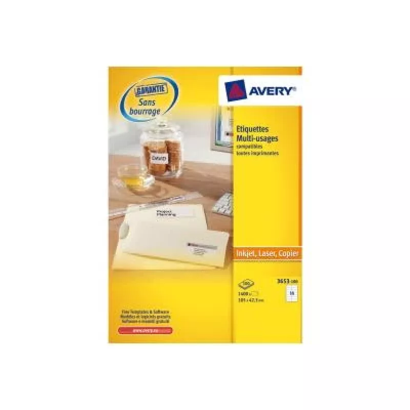 Avery 3653 lipnios etiketės Stačiakampis Nuolatinis Baltas 1400 vnt.