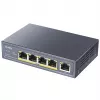 Tinklo komutatorius Cudy GS1005P — 5 prievadų Gigabit Ethernet su 4 PoE prievadais, 60W bendra galia, metalinis korpusas, montuojamas į stovą