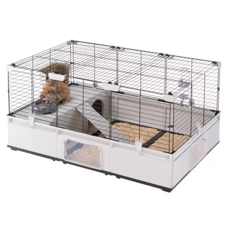 Narvelis FERPLAST Modular 2 triušiams ir jūrų kiaulytėms 109x72x56 cm, metalinis, pilkas, strypų tarpai 23 mm