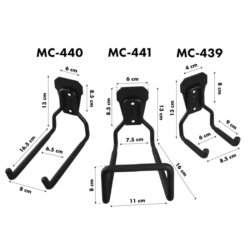 Prie sienos tvirtinamas plieninis garažo kablys MACLEAN MC-440 — 35 kg keliamoji galia