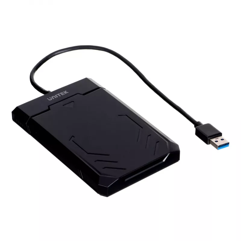HDD/SSD dėžutė Unitek Y-3036, 2,5 colio SATA III, USB 3.2 Gen 1 (5 Gbit/s), UASP, integruotas USB-A laidas, juoda