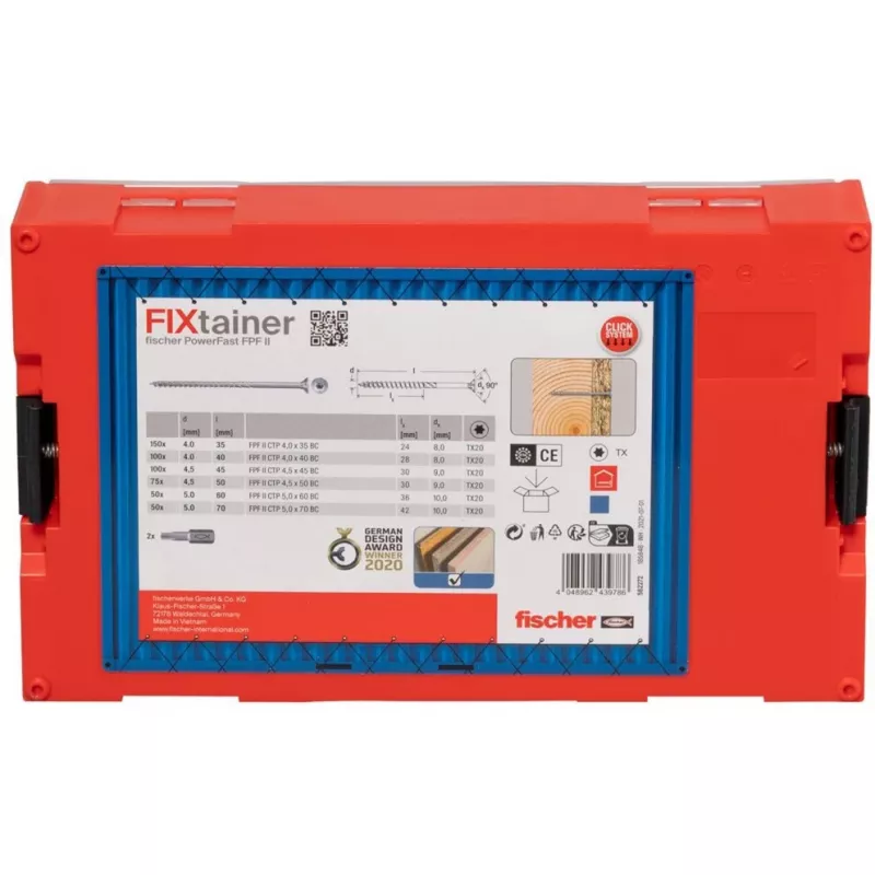 fischer FixTainer PowerFast II TX TG 562272 medžio drožlių plokščių varžtų asortimentas, plieniniai, galvanizuoti (562272)