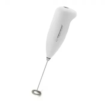 Rankinis elektrinis pieno putotuvas ESPERANZA EKF001W — baltas, nerūdijančio plieno plakiklis, baterija (AA), 215 mm
