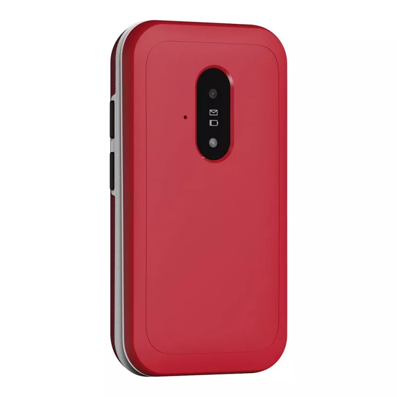 „Doro Leva E22“ mygtukinis telefonas, atverčiamas, 2,8 colio (7,11 cm) ekranas, viena SIM, 0,3 MP kamera, 1150 mAh, 127,8 g, raudona/baltas