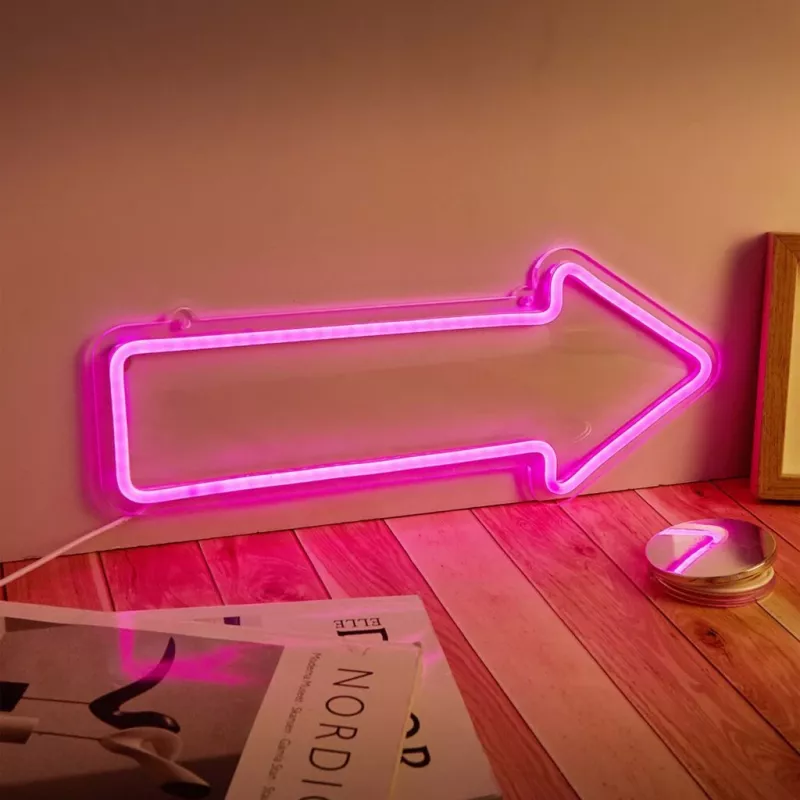 Neoninės šviesos rodyklės sieninis šviestuvas MANTA SNL107PK – rožinis dekoratyvinis LED rodyklės ženklas
