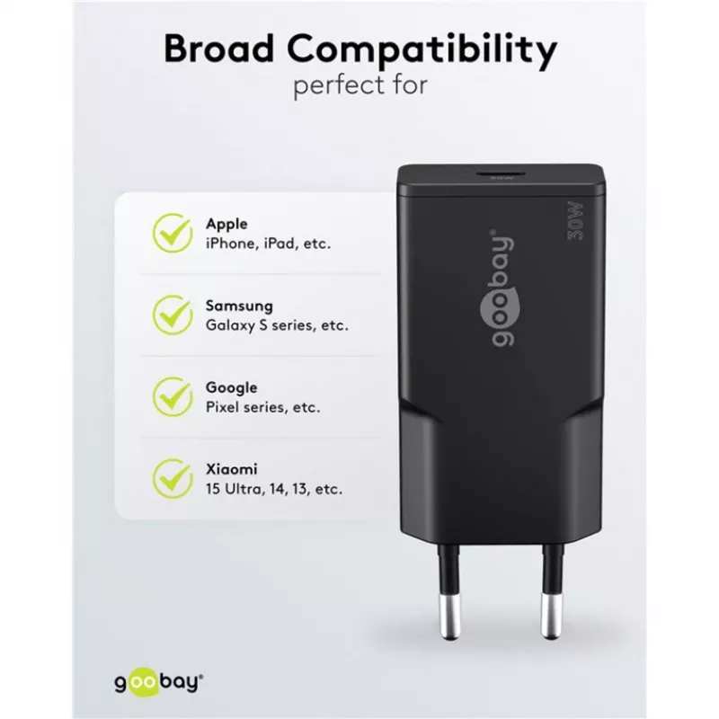 Goobay USB-C™ PD GaN plonas greitasis įkroviklis (30 W) juodas