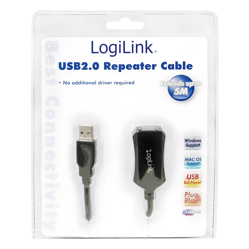LogiLink USB 2.0 kartotuvinis kabelis - 5,0 m USB kabelis 5 M USB A