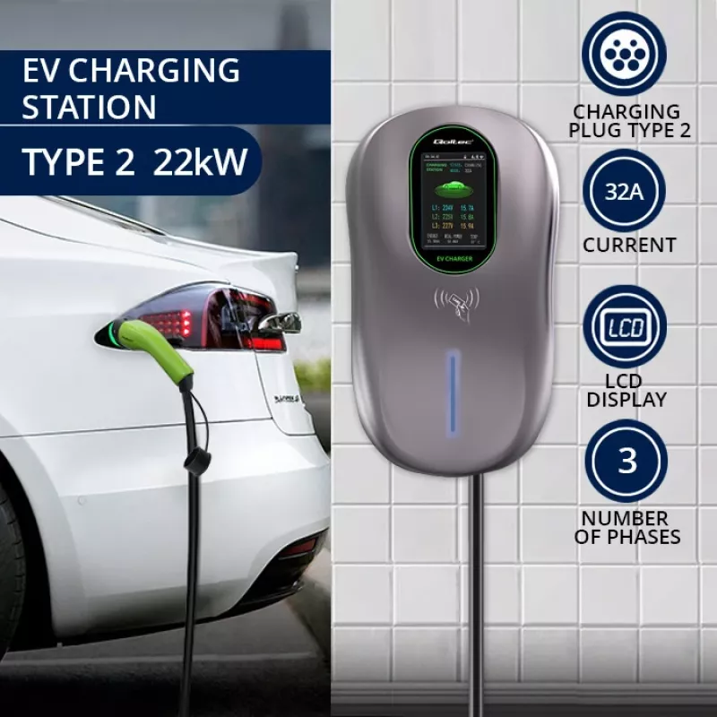 EV įkrovimo stotelė QOLTEC 52430 22 kW Wi‑Fi RFID 3‑fazė, 32 A, Type 2, IP54
