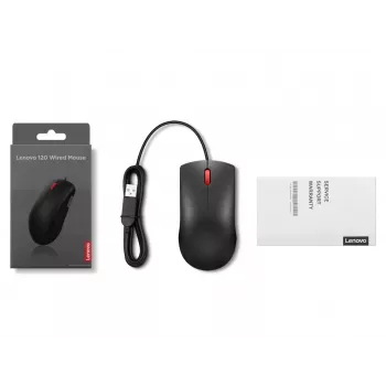 Laidinė USB-A pelė Lenovo 120 — juoda, abiem rankoms tinkama, 1600 DPI, 3 mygtukai, 1,5 m laidas