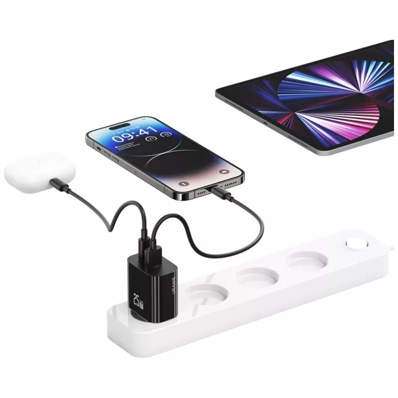USB įkroviklis usams USA001629 25W 1×USB-C + 1×USB-A greitas įkrovimas