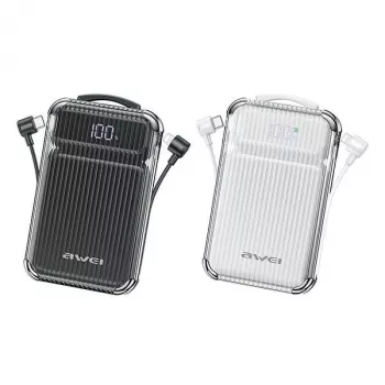 Išorinė baterija 10000mAh 38,5 W P89K integruoti kabeliai