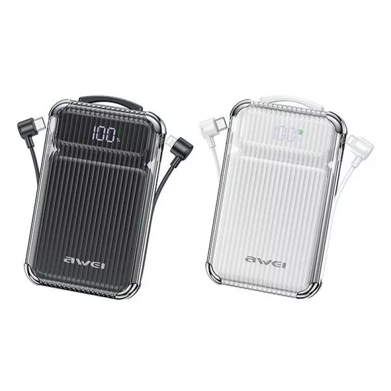 Išorinė baterija 10000mAh 38,5 W P89K integruoti kabeliai