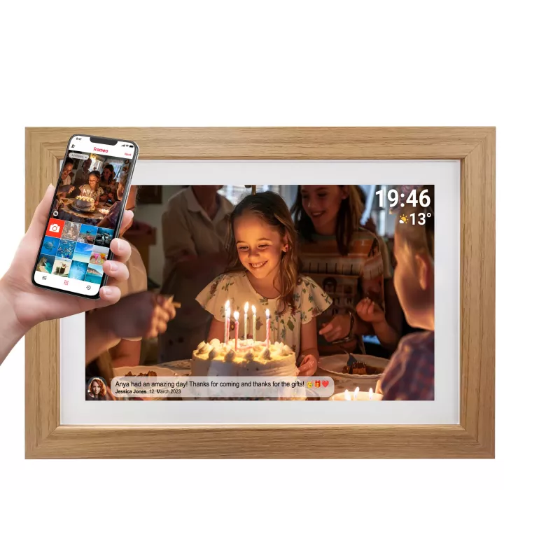 Denver PFF-1543LW skaitmeninis nuotraukų rėmelis Šviesiai ruda 39,6 cm (15,6 inch) Liečiamas ekranas Wi-Fi