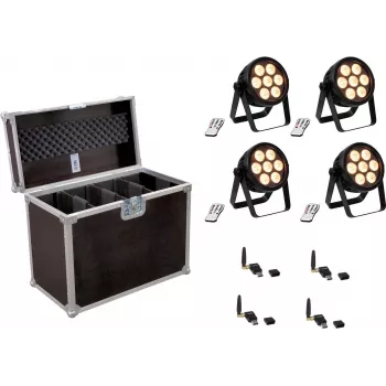 LED prožektorius EUROLITE 4C-7 Silent plonas 4x su USB QuickDMX – kompaktiškas 4 galvučių DMX šviestuvas