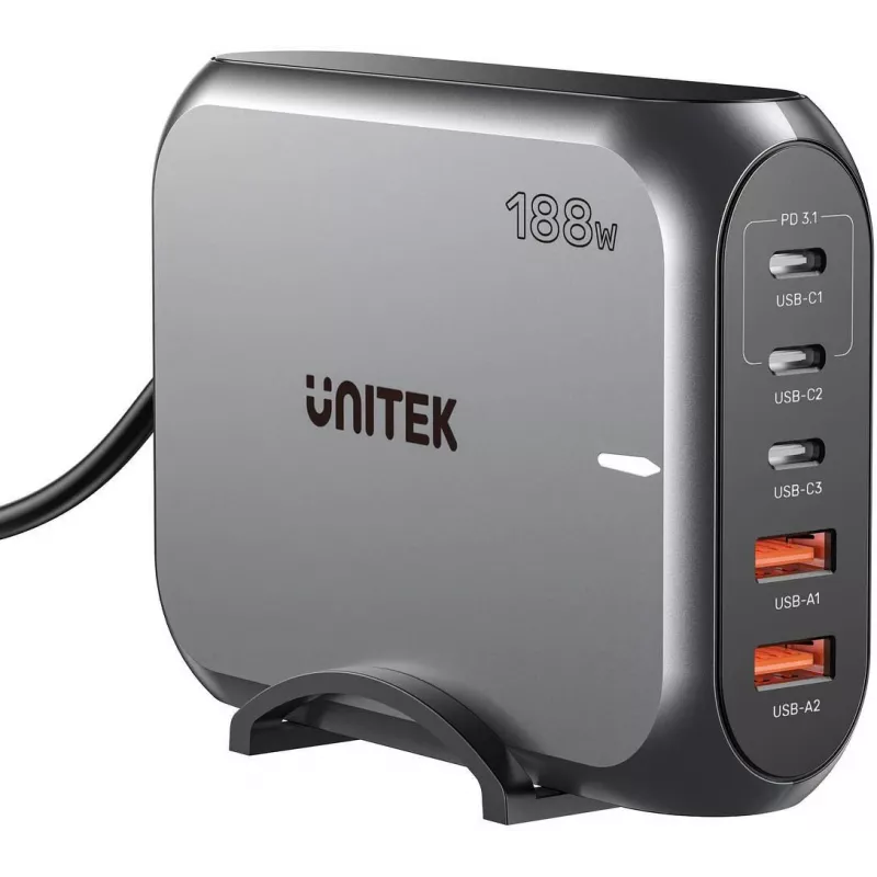 Maitinimo įkroviklis Unitek P1234AGY01-EU 2×USB-A, 3×USB-C, 188W