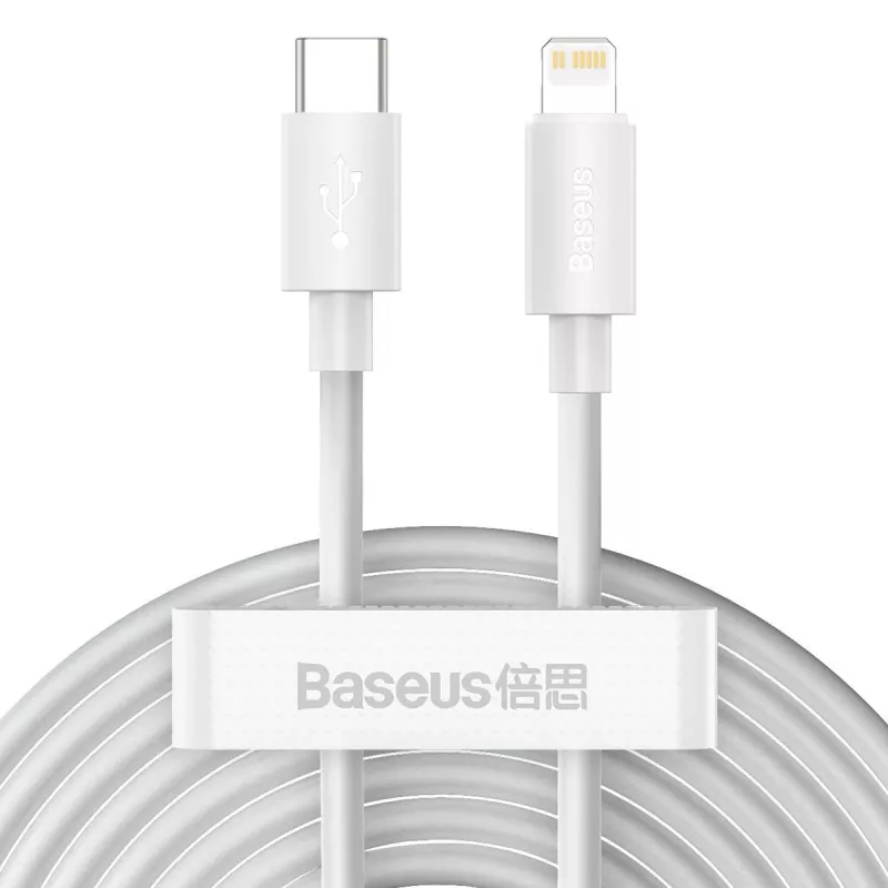Baseus Simple Wisdom duomenų laido rinkinys USB-C į Lightning PD 20W (2 vnt./rinkinys) 1,5 m, baltas