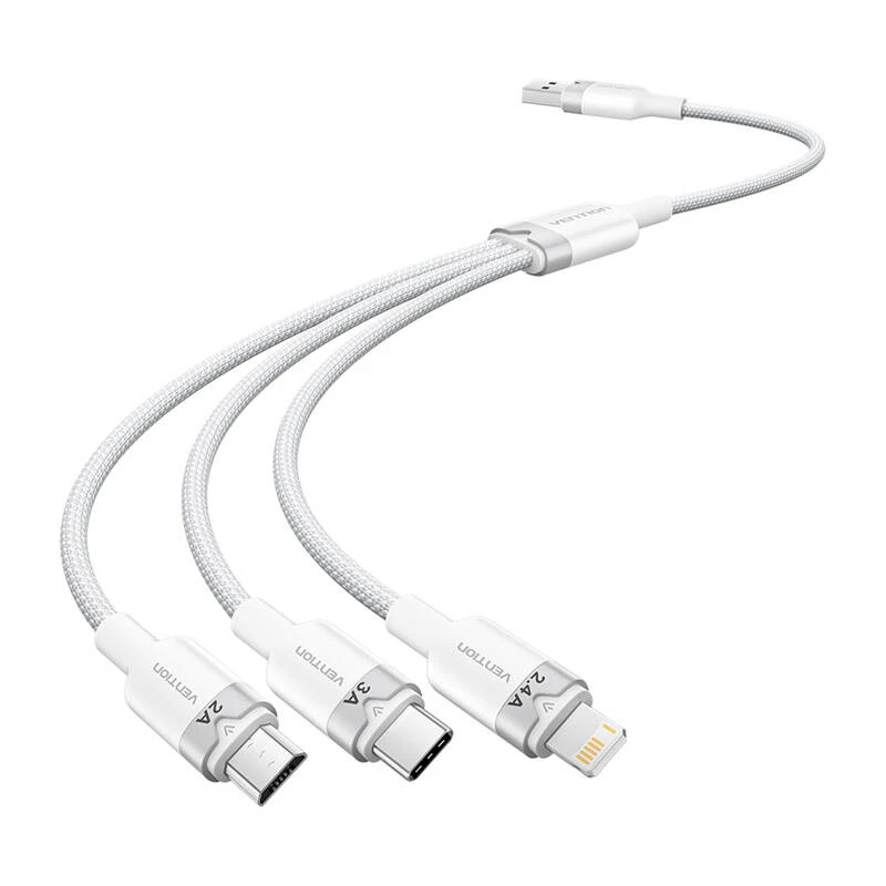 USB 2.0 A į 3 viename 3A laidas Vention CTPWG 1,5 m baltas