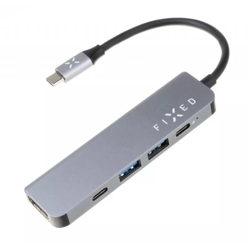 USB-C šakotuvas FIXED FIXHU-MN-GR 5 prievadų mini nešiojamiesiems kompiuteriams ir planšetėms