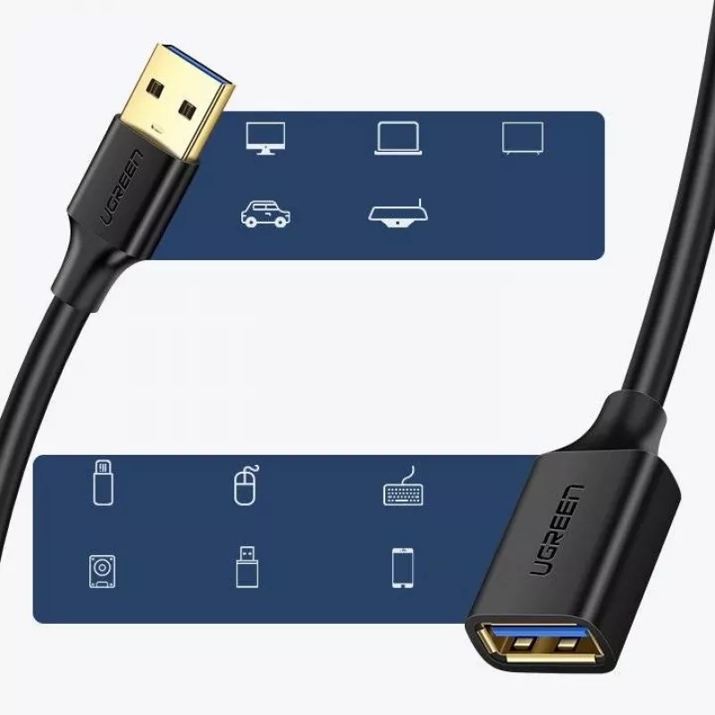 Ugreen ilginamojo kabelio adapteris USB 3.0 (moteriška) į USB 3.0 (vyriška) 2 m (juodas)