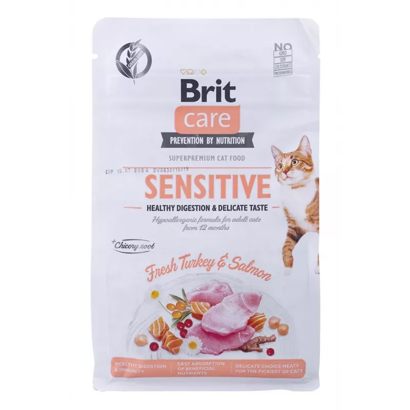 BRIT Care Grain-Free Sensitive Turkey&Salmon – sausas kačių ėdalas – 400 g