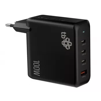 3x USB-C + USB-A Power Delivery sieninis įkroviklis juodas, GaN 100W