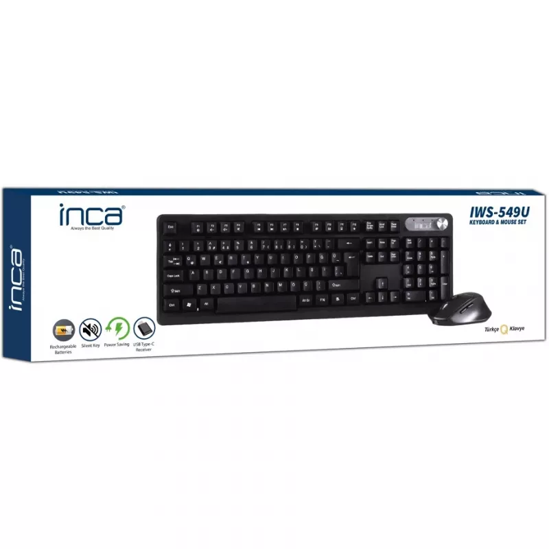 Inca IWS-549U Klaviatūra su pele Biuro RDA belaidė USB QWERTY turkų Juoda
