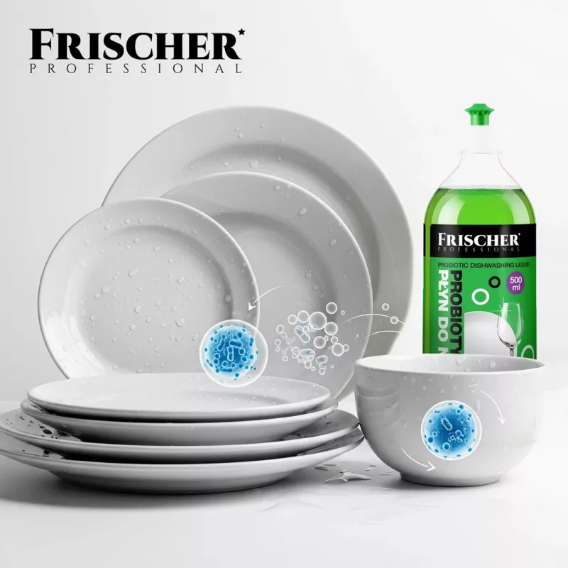 Indų plovimo skystis FRISCHER 500 ml — koncentruotas virtuvės ploviklis rankiniam indų plovimui