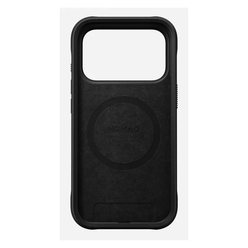 Mobiliojo telefono dėklas Nomad Rugged Leather Case, skirtas iPhone 17 Pro, 6,3 colio (16 cm), rudas, oda/TPU/aliuminis