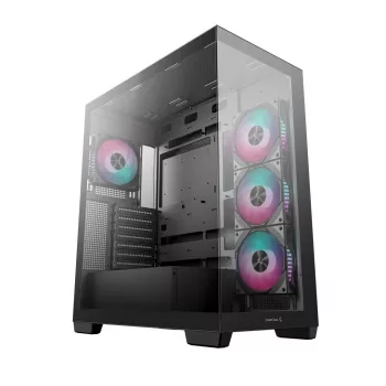 PC korpusas DeepCool CG580 4F Midi Tower — ATX/ITX/MicroATX, grūdintas stiklas, 3×120 mm + 1×120 mm ventiliatoriai, 2×3,5 col. ir 2×2,5 col., USB-A×2 USB-C×1, juodas