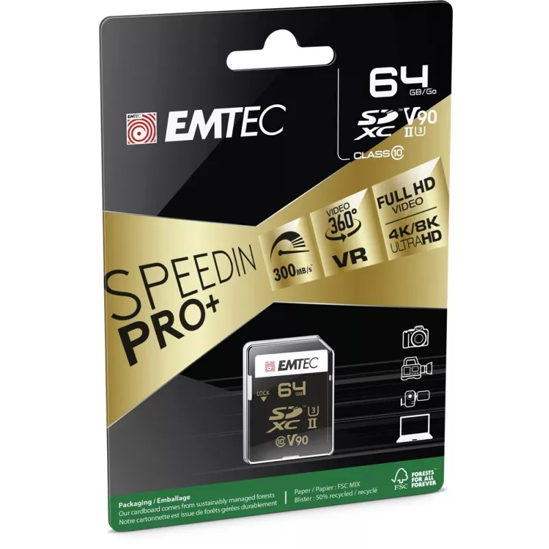 Flash atmintis Emtec 64GB SDXC UHS-II SpeedIN Pro+