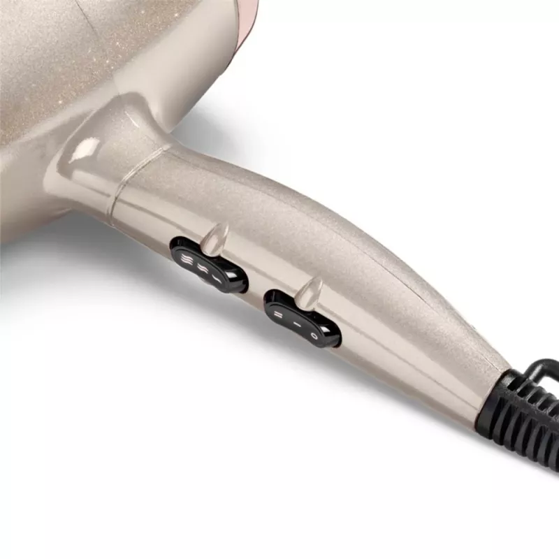 Plaukų džiovintuvas BABYLISS 5914PE — 2000 W, DC variklis, 3 šildymo lygiai, 2 greičiai, vėsaus oro funkcija, juoda/auksinė/rožinio aukso spalva