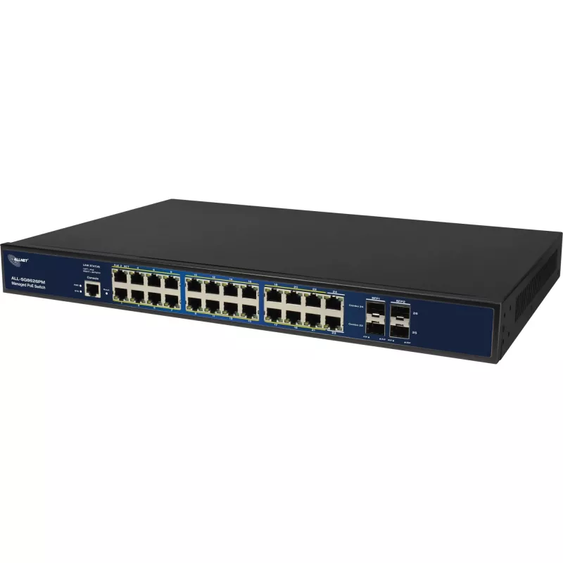 ALLNET 24+4P PoE+ komutatorius ALL-SG8626PM — 24x 10/100/1000 + 4x 10/100/1000 uplink, PoE+
